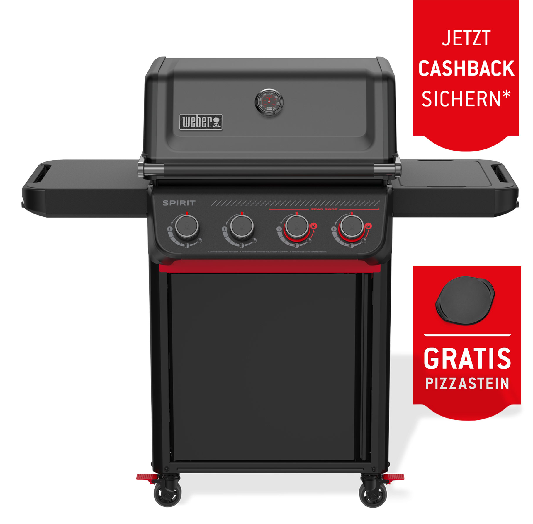 Grill, Gasgrill, Vier-Kochstellen, Schwarz, Thermometer